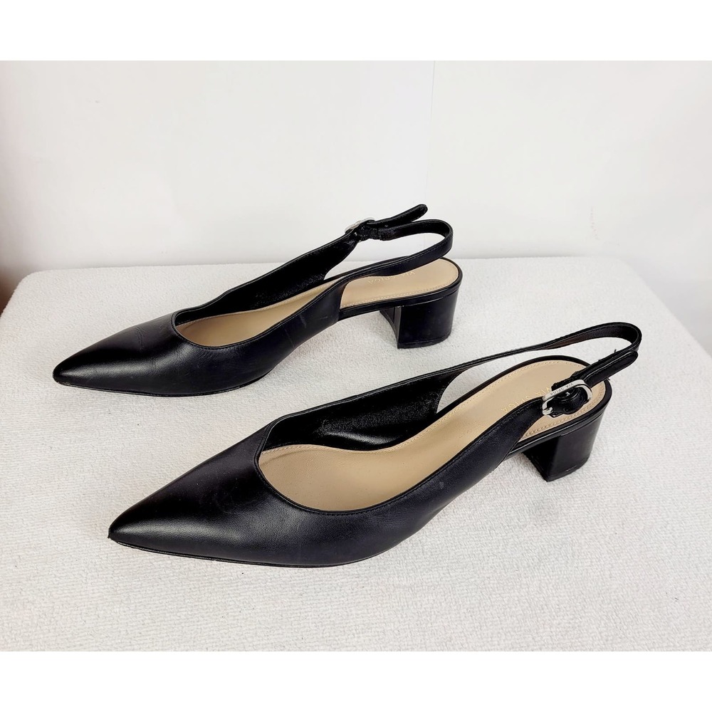 Via Spiga black leather pointed toe slingback shoes